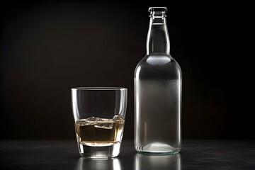 Lager Beer Bottle and Glass on Black Background Refreshing Beverage Concept