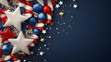 4th of July Background with Red White Blue Stars and Confetti