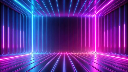 Bright neon abstract background with glowing purple, violet, and pink lines ,  render, panoramic, abstract, neon, background