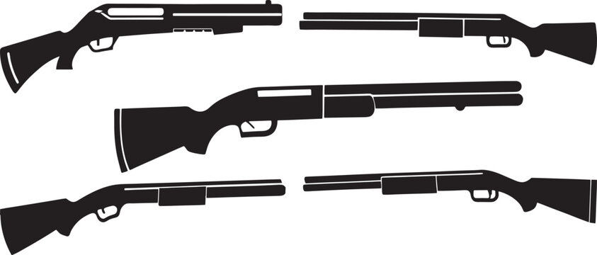 Set of pump action shotgun silhouette vector Icons on a White Background. 