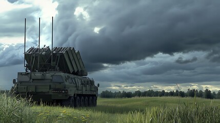 Fototapeta premium Military Missile Launcher Under Ominous Clouds