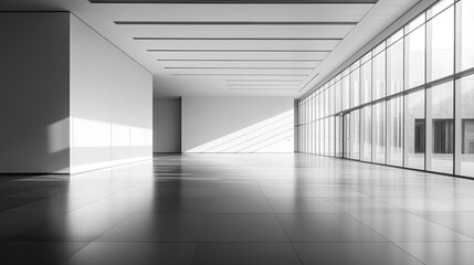 Empty Modern Lobby with Floor to Ceiling Windows