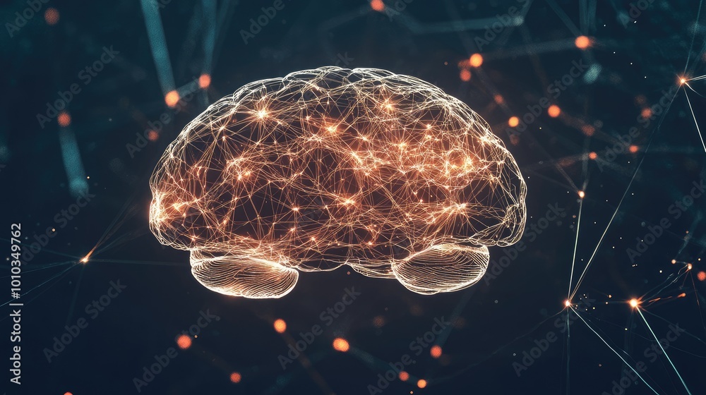 Poster Human brain showing Intelligent thinking processing through the concept of a neural network