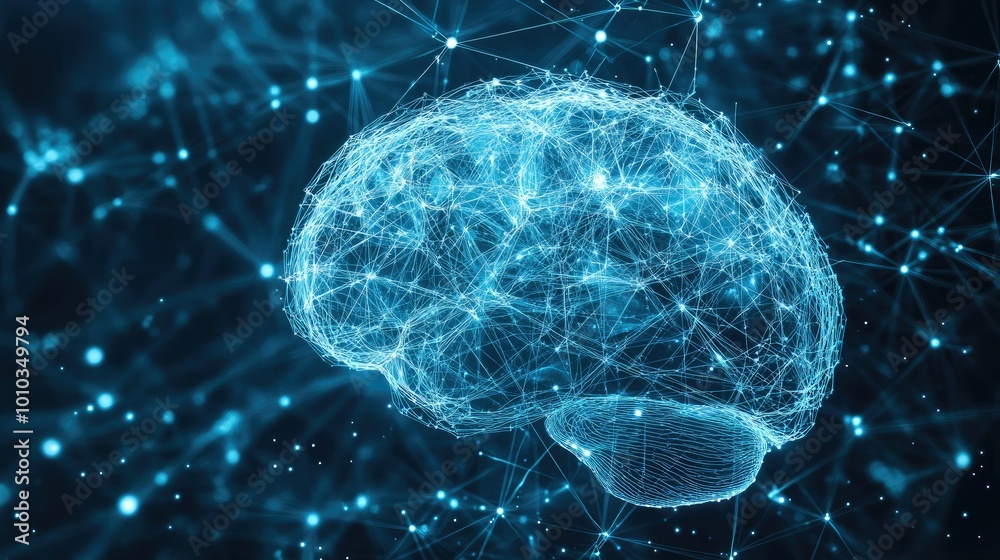Poster Human brain showing Intelligent thinking processing through the concept of a neural network