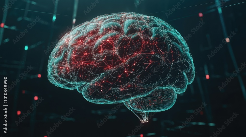 Aufkleber Human brain showing Intelligent thinking processing through the concept of a neural network