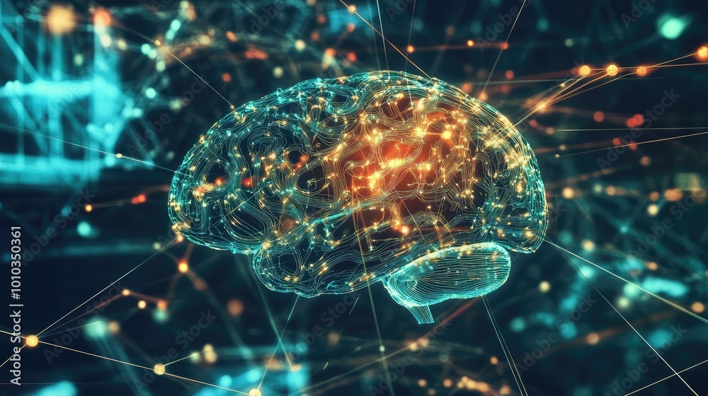 Aufkleber Human brain showing Intelligent thinking processing through the concept of a neural network