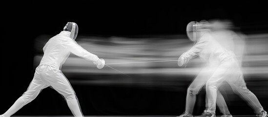 Two Fencers Dueling in a Blurred Motion