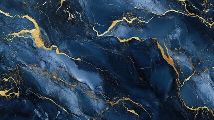 Obraz premium Abstract blue and gold marble texture with swirling patterns and glittering accents.
