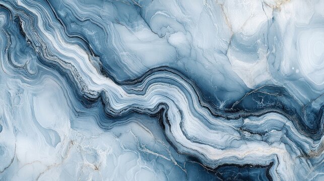 Abstract blue and white marble background with intricate swirling patterns and veins.