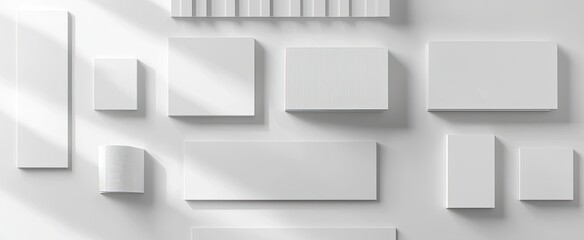White Blank Paper and Cardboard Mockups on a White Background