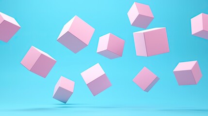 Pink Cubes Floating in a Blue Space