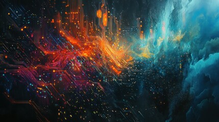 Fototapeta premium Abstract Digital Artwork with Glowing Lines and Bright Colors