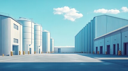 Obraz premium Agriculture silos background. Modern warehouse silos for storing grain 