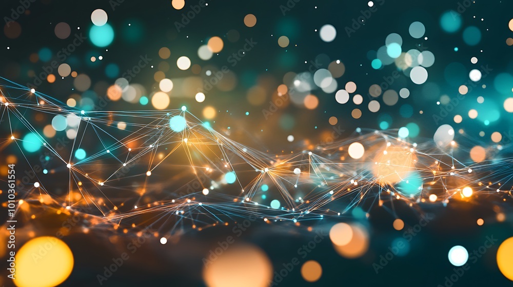 Poster Abstract background with glowing bokeh lights and a network of lines.