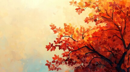 A vibrant watercolor artwork featuring a tree adorned with fiery orange leaves against a soft, pastel background.