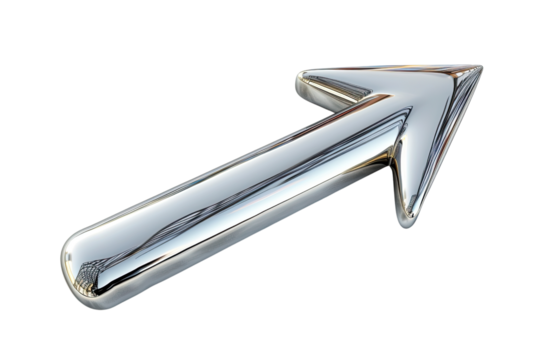 An arrow in metal on a transparent background.