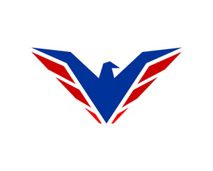 Abstract eagle in blue and red color vector logo