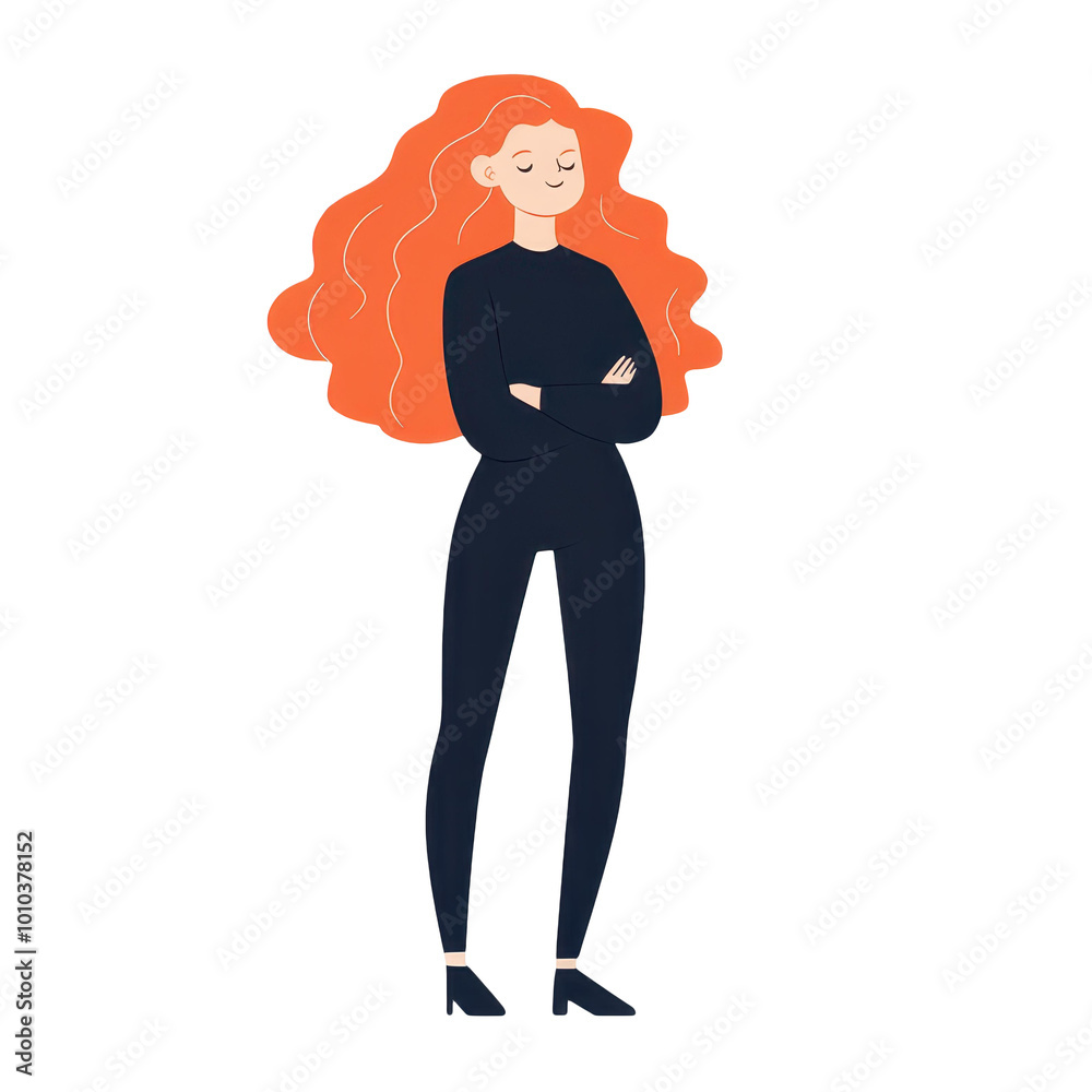 Canvas Prints a charming gingerhaired woman in a simple cartoon style, exhibiting wavy locks and a fullbody pose o