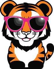 An illustration of a cartoon tiger wearing sunglass  .