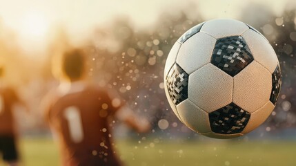 Naklejka premium Player heading the ball into the goal during a highintensity tournament match, soccer, tournament, action