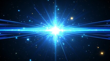 A bright blue light explodes in the center of a dark blue space.
