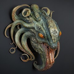 Fototapeta premium Realistic Monster Sculpture: Tentacles, Eyes, and a Sinister Smile