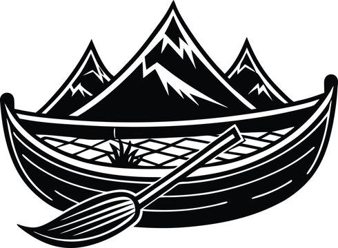 black boat mountains and oar clip art preview