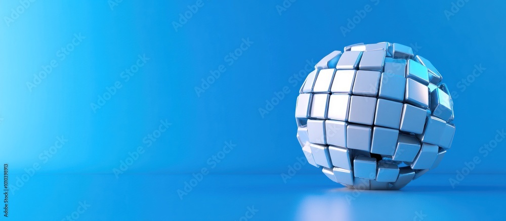 Canvas Prints Abstract 3D Sphere of Cubes on a Blue Background