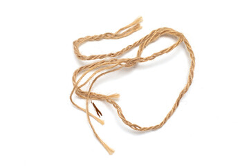 A long, thin, brown string with a knot in the middle