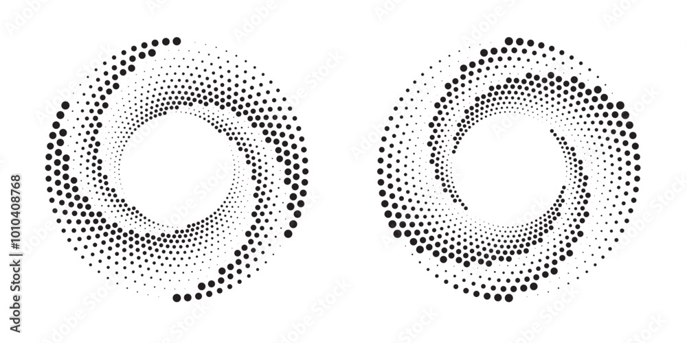 Aufkleber Halftone circular frame logo set. Circle dots isolated on the white background. Fabric design element. Halftone circle dots texture. Vector design element for various purposes.	