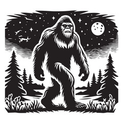 Obraz premium Bigfoot Yeti black and white silhouette vector design