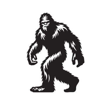 Bigfoot Yeti black and white silhouette  vector design