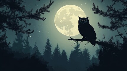 Fototapeta premium Elegant Owl Silhouette on a Perch