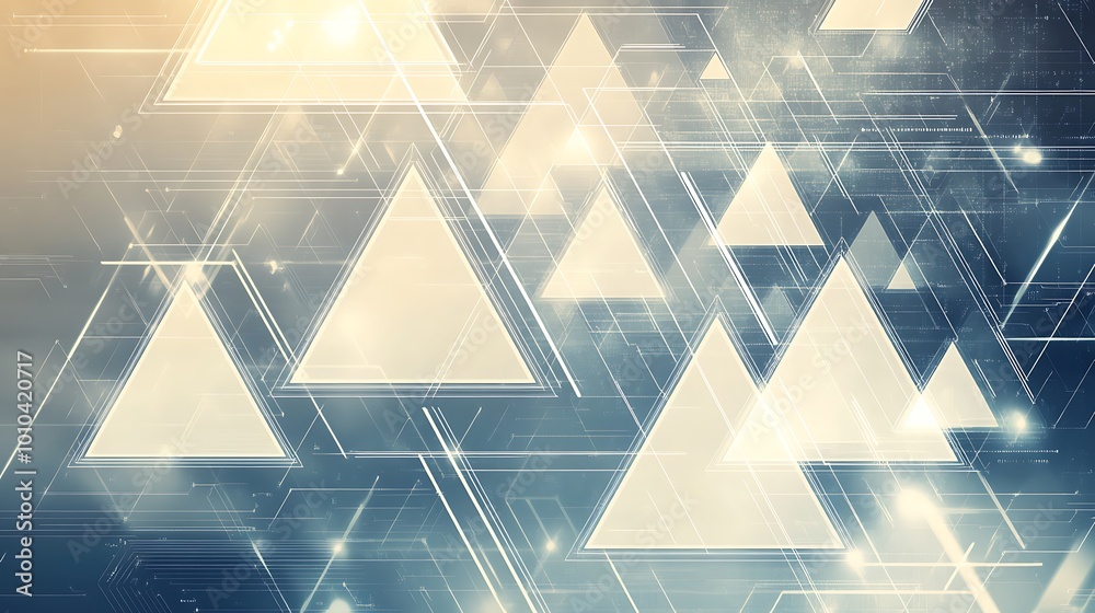 Poster Abstract geometric pattern with white triangles and glowing lines on a dark background.