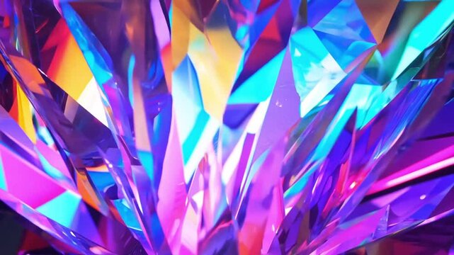 A vibrant display of abstract, colorful crystals reflecting light and creating a mesmerizing pattern.