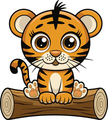 An illustration of a cartoon tiger with large eyes and bright colors illustration vector .