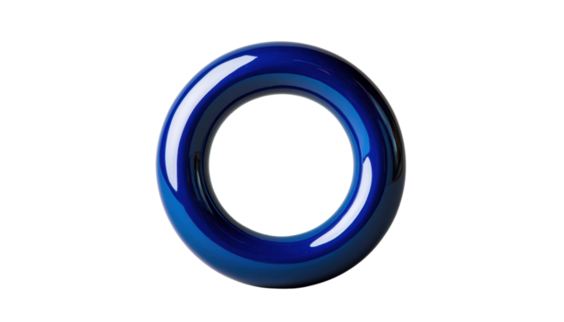 A shiny blue circular object with a smooth surface on a white isolated background.
