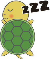 寝る可愛い・ゆるい亀のキャラクターイラスト