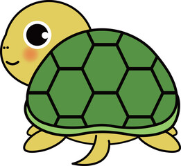 後ろ向きの可愛い・ゆるい亀のキャラクターイラスト