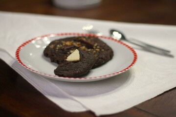 Delicious homemade chocolate cookies in vintage dish
