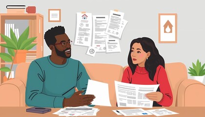 Fototapeta premium Financial Planning: An Interracial Group Navigating Taxes, Mortgages, and Home Loans Online