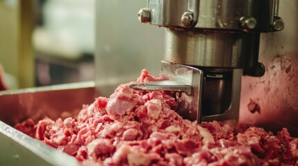 Ground Meat Exiting a Meat Grinder