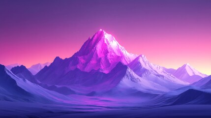 Low-poly pixel mountain peak, deep caves lit subtly from within, expansive open space above with soft gradient sky for text