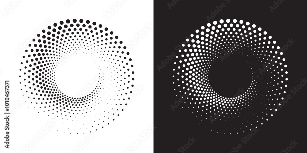 Poster Halftone circular frame logo set. Circle dots isolated on the white background. Fabric design element. Halftone circle dots texture. Vector design element for various purposes.	