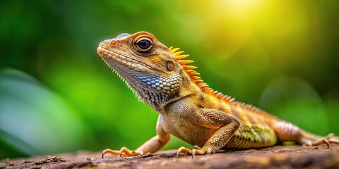Obraz premium Forced perspective image of an oriental garden lizard in an Indian garden