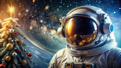 Extreme close-up of an astronaut in a spacesuit against a starry background