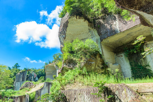 Oya-ishi (Oya stone) quarry site at the Oya History Museum, Utsunomiya City, Tochigi Prefecture, Japan