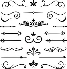 This set of twenty Rome-style calligraphic design elements includes ornate dividers and headpieces, perfect for adding elegance to page decor, invitations, or vintage-themed projects.
