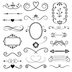 This set of twenty Rome-style calligraphic design elements includes ornate dividers and headpieces, perfect for adding elegance to page decor, invitations, or vintage-themed projects.