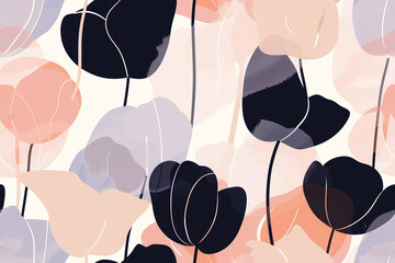Seamless pattern background of oversized, bold floral silhouettes in contrasting colors